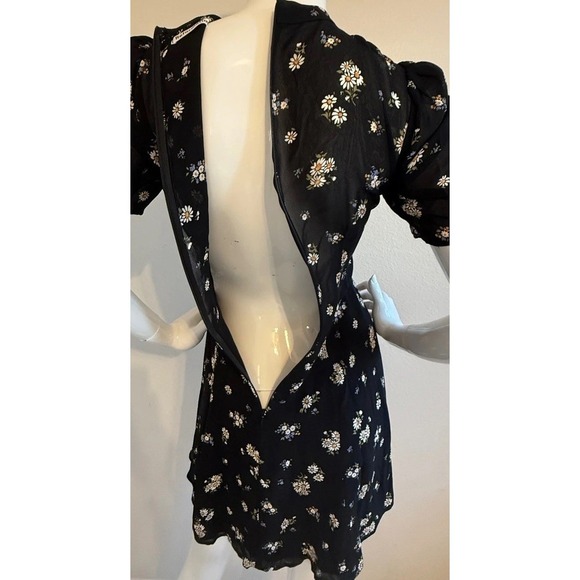 Reformation Black Floral Mock Neck Puff Sleeve Mini Dress Size 2 - Picture 6 of 15